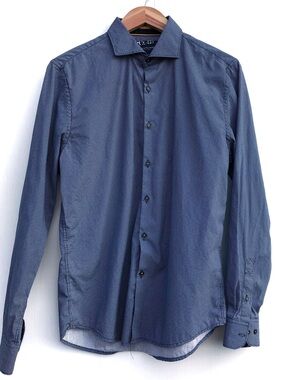 Denim & Flower Ricky Singh Men's Blue Micro-Pattern medium button down shirt